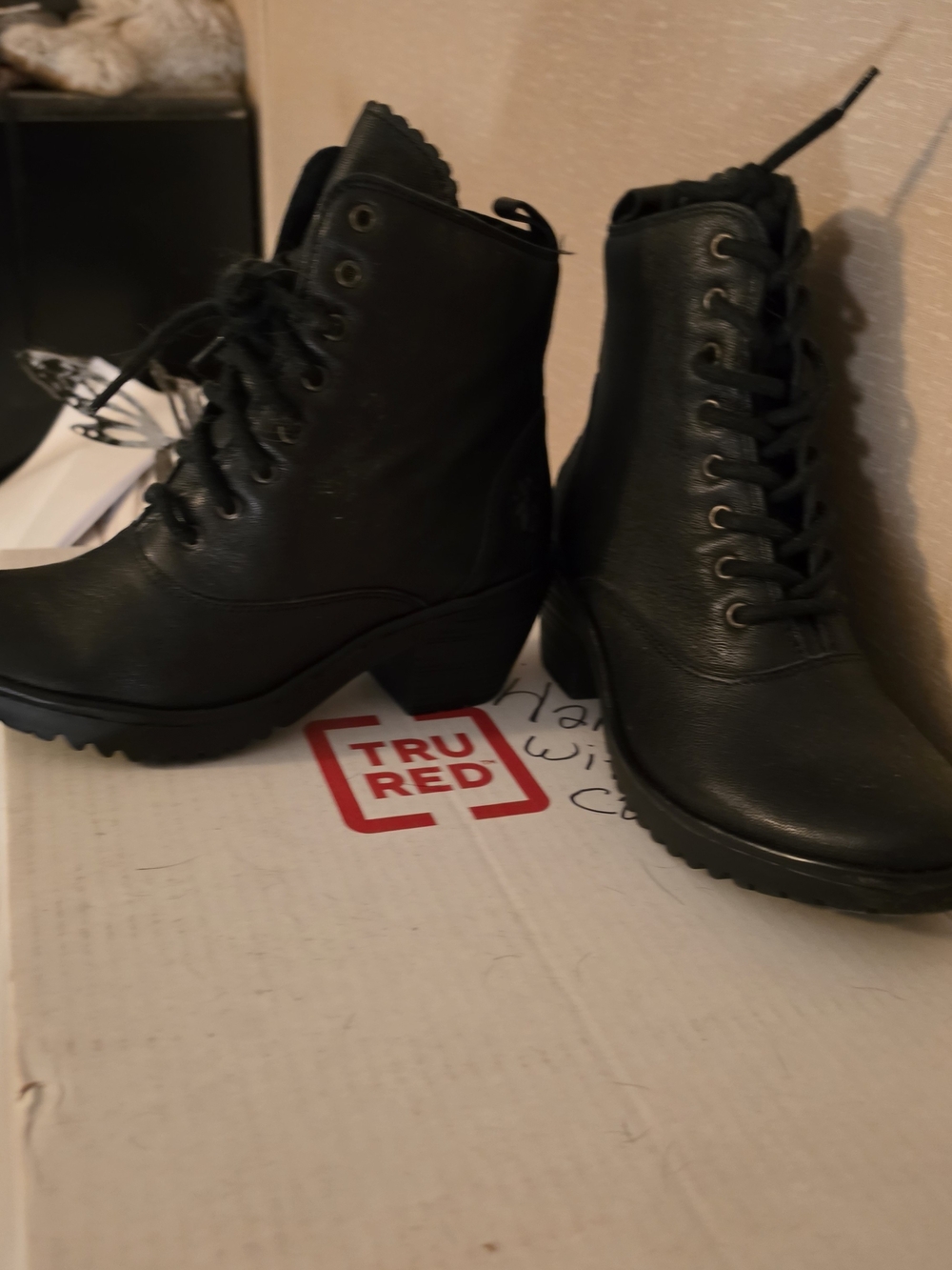 Fly London Black Lace-Up Heeled Ankle Boots